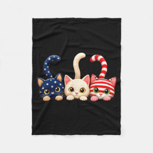 4th Of July Patriotic Cat Usa Aamerican Flag Fleece Blanket
