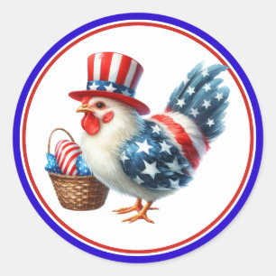 4th of July Patriotic Chicken with USA Flag Classic Round Sticker