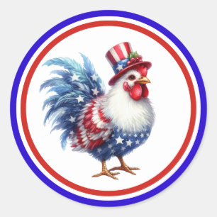 4th of July Patriotic Chicken with USA Flag Classic Round Sticker
