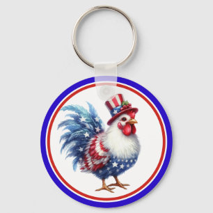 4th of July Patriotic Chicken with USA Flag Key Ring