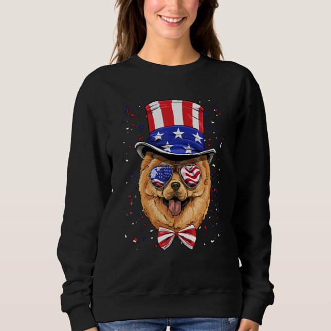 4th of July Patriotic Chow Chow American USA Flag  Sweatshirt (Front)