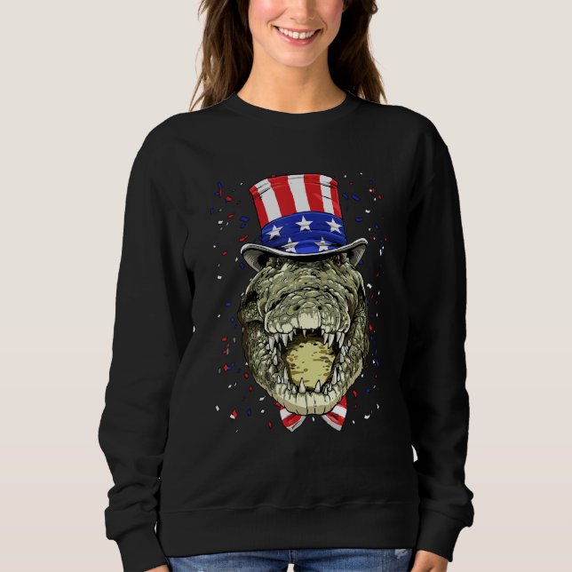 4th of July Patriotic Crocodile Wearing USA Flag H Sweatshirt (Front)