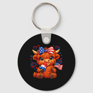 4th Of July Patriotic Cut Highland Cow Popsicle Key Ring
