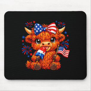 4th Of July Patriotic Cut Highland Cow Popsicle Mouse Pad