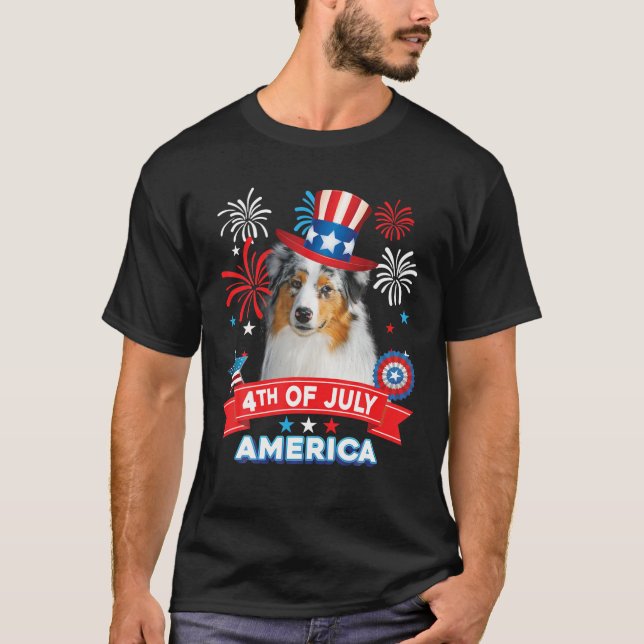 4Th Of July Patriotic Day Australian Shepherd Dog T-Shirt (Front)