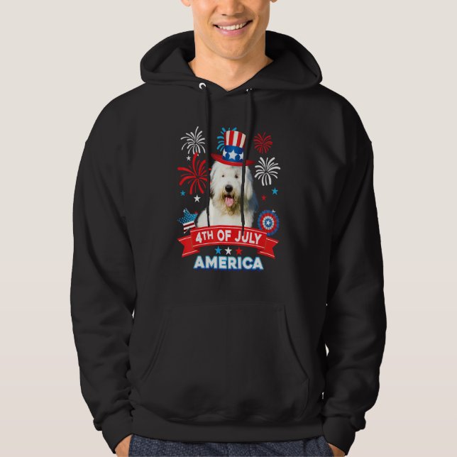 4th Of July Patriotic Day Old English Sheepdog Dog Hoodie (Front)