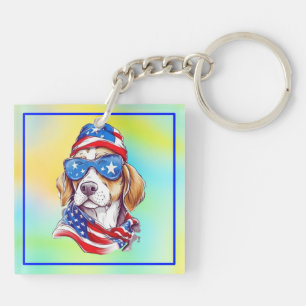 4th Of July Patriotic Dog Design  Key Ring