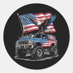 4th Of July Patriotic Eagle Monster Truck American Classic Round Sticker