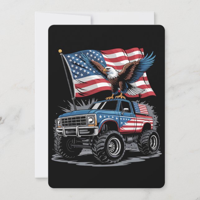 4th Of July Patriotic Eagle Monster Truck American Invitation (Front)