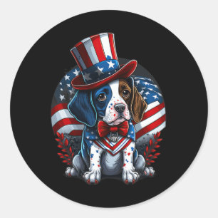4th Of July Patriotic English Pointer Dog Us Flag Classic Round Sticker