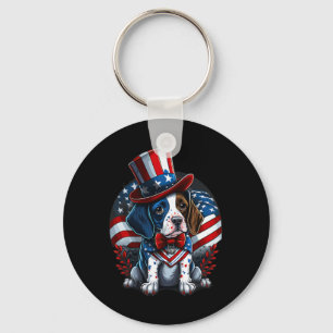 4th Of July Patriotic English Pointer Dog Us Flag  Key Ring