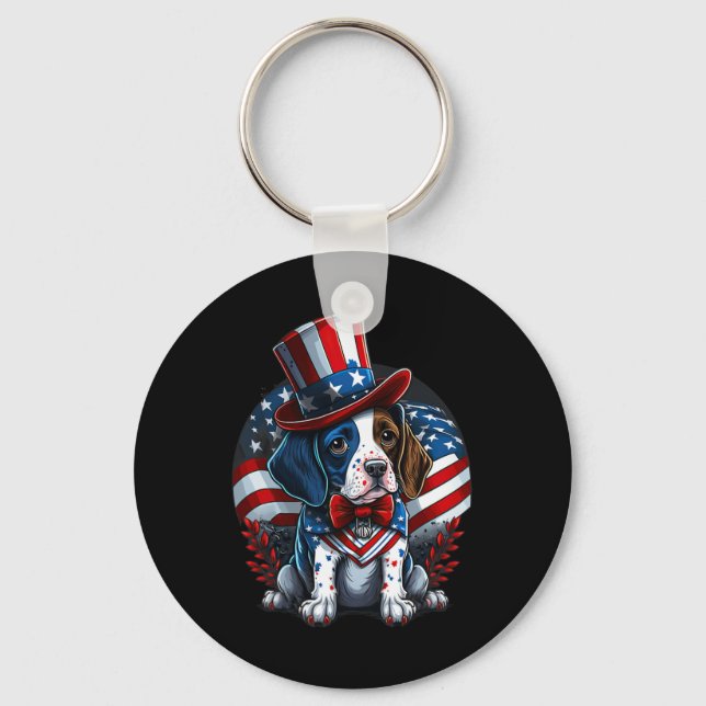 4th Of July Patriotic English Pointer Dog Us Flag  Key Ring (Front)