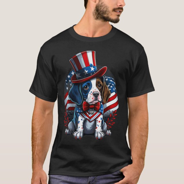 4th Of July Patriotic English Pointer Dog Us Flag  T-Shirt (Front)