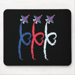 4th Of July Patriotic Fighter Heart Aeroplane Usa Mouse Pad