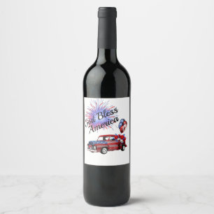 4th of July Patriotic Fireworks Red White and Blue Wine Label