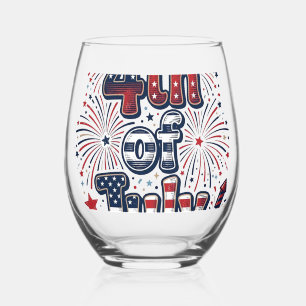 4th of July Patriotic Fireworks Vintage Shirt Desi Stemless Wine Glass