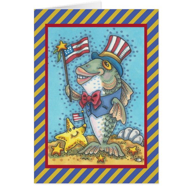 4TH OF JULY PATRIOTIC FISH GREETING CARD Verse (Front)