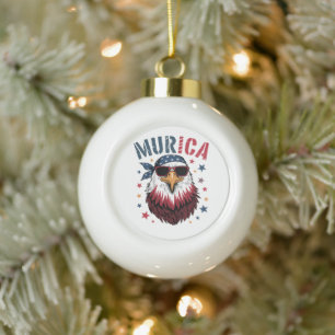 4th of July Patriotic Funny Eagle USA Ceramic Ball Christmas Ornament