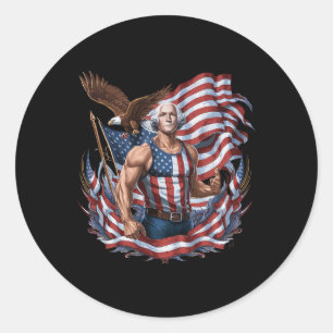 4th Of July Patriotic Funny George Washington July Classic Round Sticker