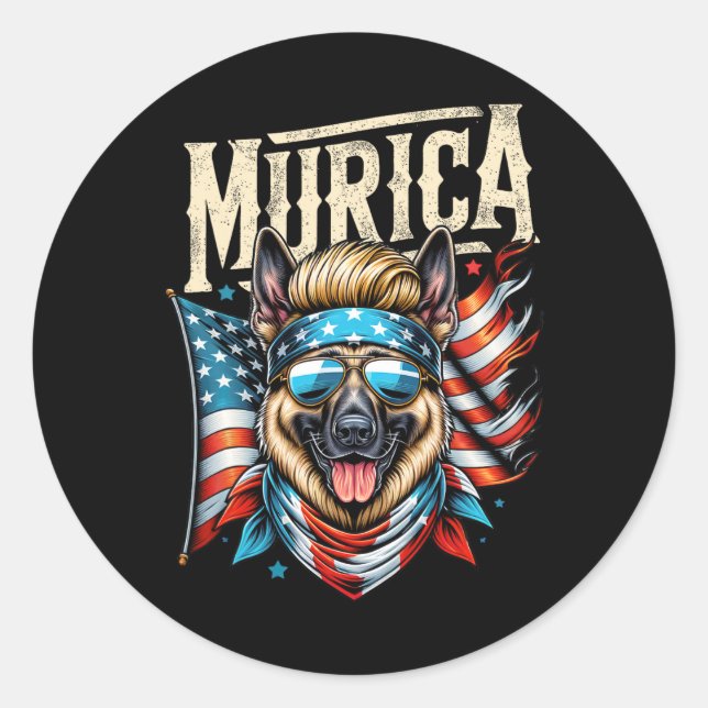 4th Of July Patriotic Funny German Shepherd July 4 Classic Round Sticker (Front)