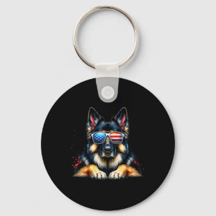 4th Of July Patriotic German Shepherd American Fla Key Ring