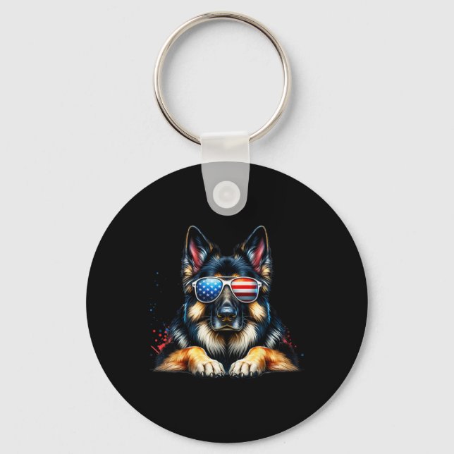 4th Of July Patriotic German Shepherd American Fla Key Ring (Front)
