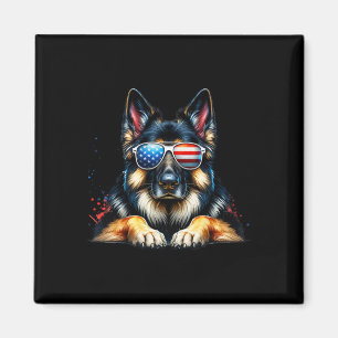 4th Of July Patriotic German Shepherd American Fla Magnet