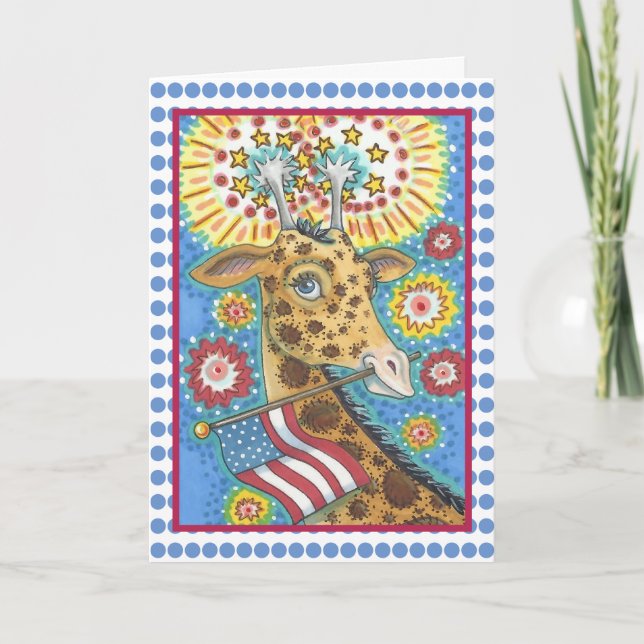 4TH OF JULY, PATRIOTIC GIRAFFE GREETING CARD Verse (Front)
