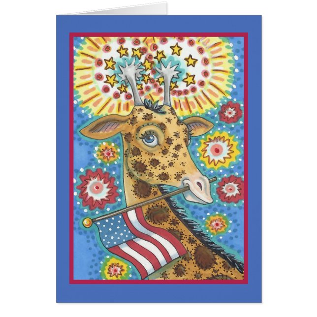 4TH OF JULY, PATRIOTIC GIRAFFE GREETING CARD Verse (Front)