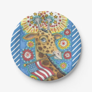 4TH OF JULY PATRIOTIC GIRAFFE, HOLIDAY PAPER PLATE