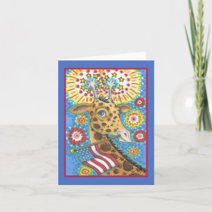 4TH OF JULY, PATRIOTIC GIRAFFE NOTE CARD Blank