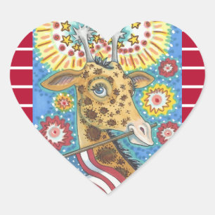 4th OF JULY PATRIOTIC GIRAFFE STICKERS Hrt, Sheet