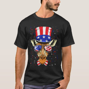 4th of july patriotic giraffe wearing usa flag T-Shirt