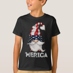 4th Of July Patriotic Gnome American Flag Coloured T-Shirt