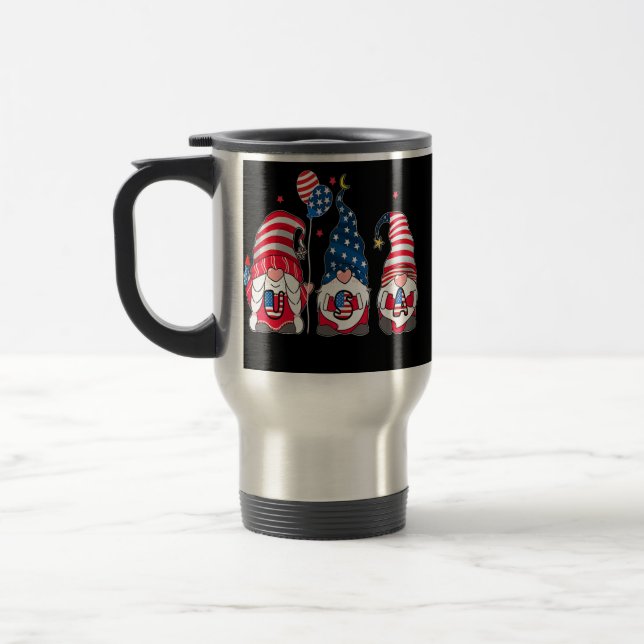 4th Of July Patriotic Gnomes Tee Summer USA Travel Mug (Left)