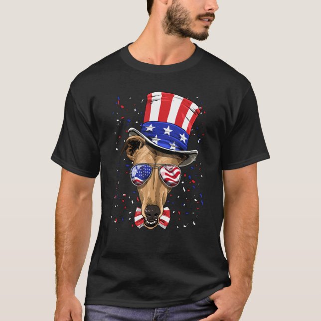 4th of July Patriotic Greyhound USA American Flag  T-Shirt (Front)