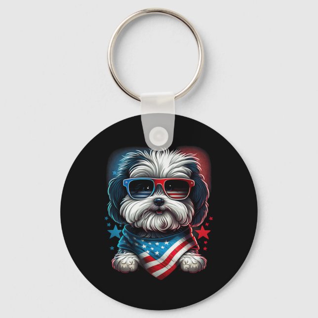 4th Of July Patriotic Havanese Dog Us Flag  Key Ring (Front)