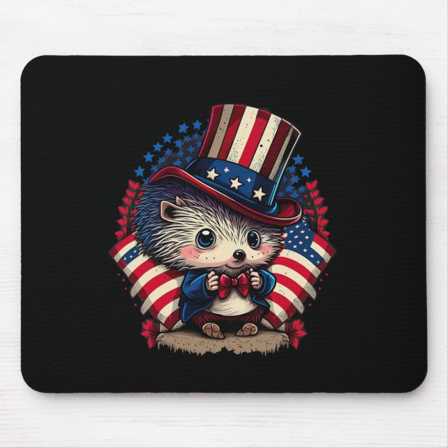 4th Of July Patriotic Hedgehog Us Flag  Mouse Pad (Front)