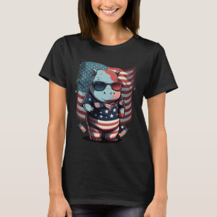 4th Of July Patriotic Hippo Us Flag T-Shirt