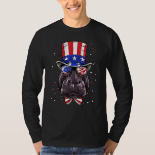 4th of July Patriotic Hippopotamus USA Flag Sungla T-Shirt
