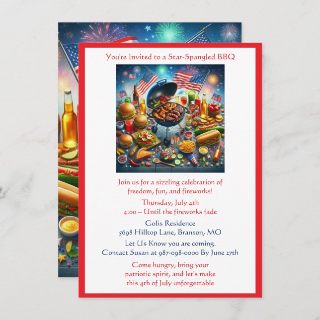 4th of July Patriotic Holiday BBQ Invitation (Front/Back)