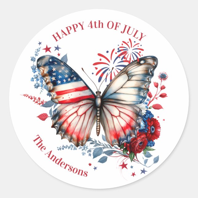 4th of July Patriotic Independence Day Classic Round Sticker (Front)