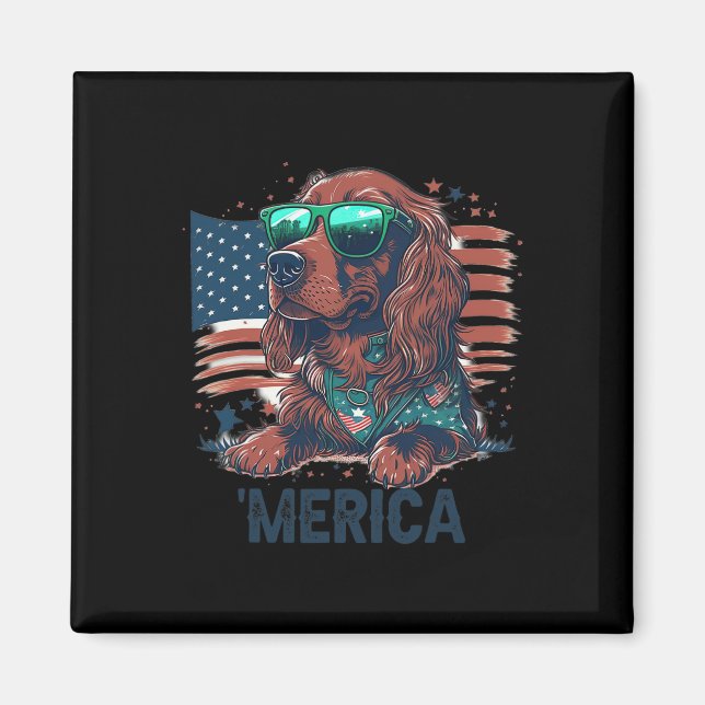 4th Of July Patriotic Irish Setter Dog Merica  Magnet (Front)