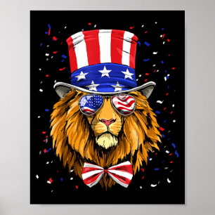 4th of July Patriotic Lion USA Flag Independence Poster