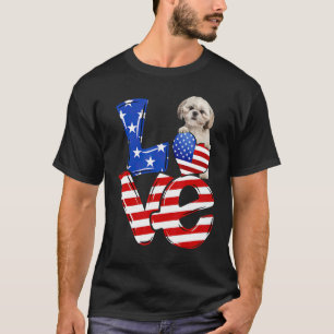 4th Of July Patriotic Love Shih Tzu American Flag T-Shirt