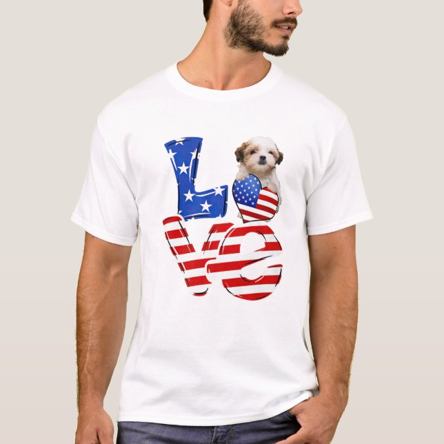 4Th Of July Patriotic LOVE Teddy Bear Dog American T-Shirt (Front)