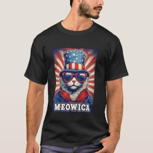 4th of July Patriotic Meowica American Flag Cat T-Shirt