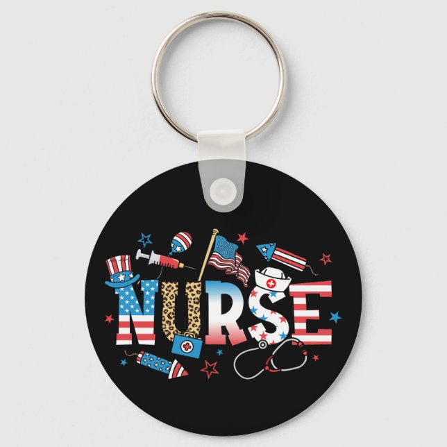 4th Of July Patriotic Nurse Circle Key Ring (Front)