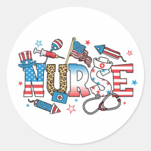 4th Of July Patriotic Nurse Classic Round Sticker