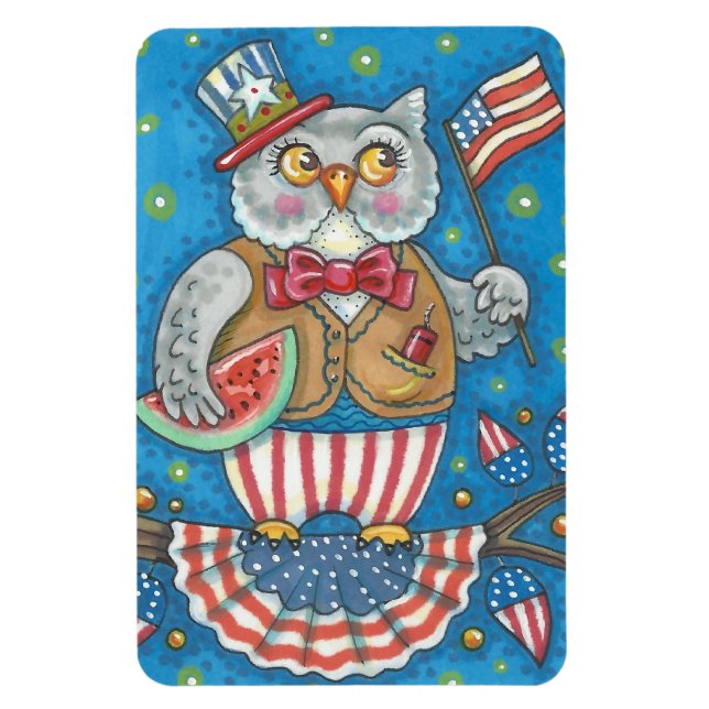 4TH OF JULY PATRIOTIC OWL MAGNET Large (Vertical)